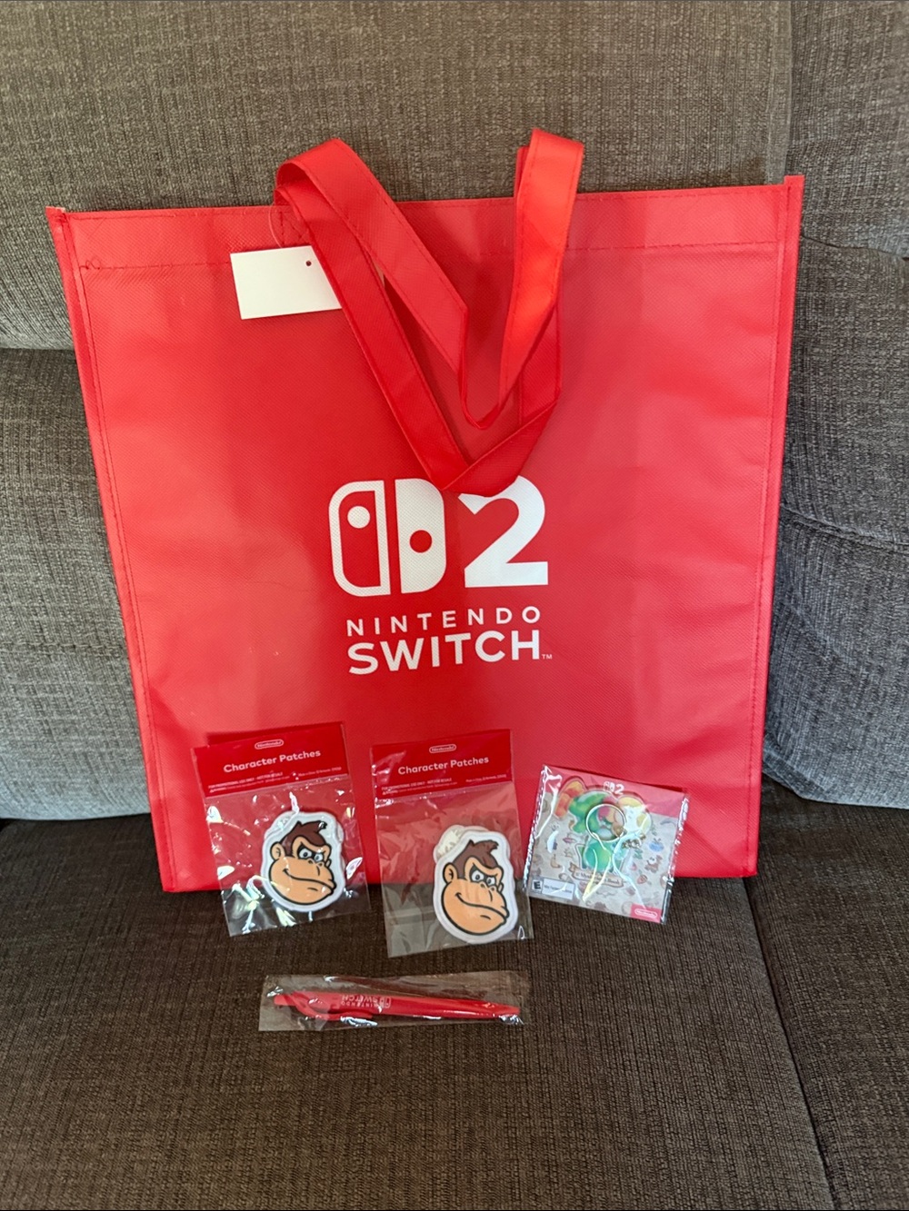 Nintendo Red Party Tote Bag with Character Patches and Pins